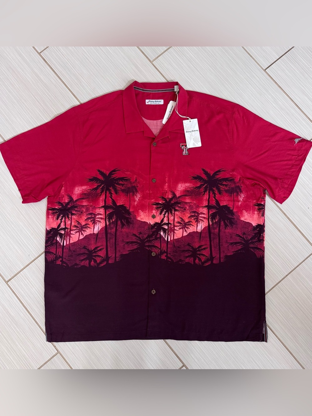 NWT Tommy Bahama Men's The Veracruz Cay Palm Flurry Camp Hawaiian Shirt Red XXXL
